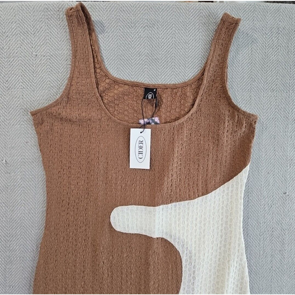 Cider Maxi Waffle Sun Dress Women's Size XL NWT Boat Neck Color Block Beige - Picture 2 of 11